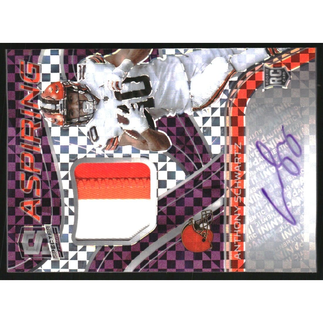 2021 Panini Spectra Aspiring Patch Autographs Neon Purple #19 Anthony Schwartz/30 EXCH. rookie card picture