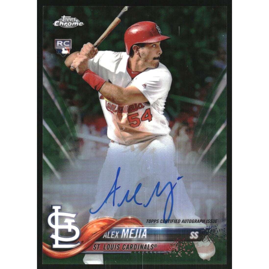 2018 Topps Chrome Rookie Autographs Green Refractors #RAAME Alex Mejia. rookie card picture