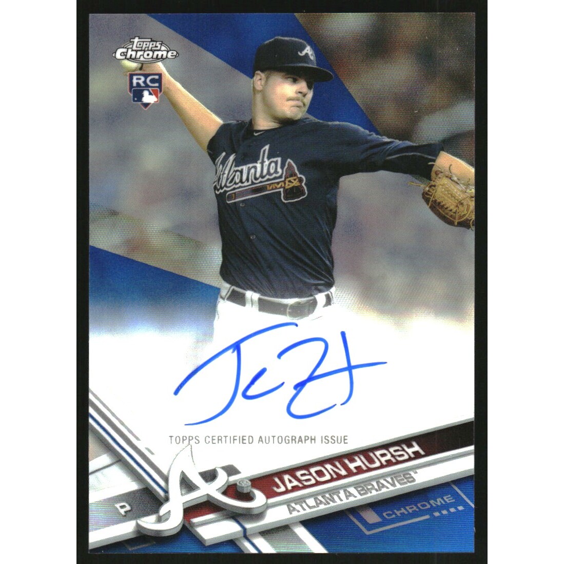 2017 Topps Chrome Rookie Autographs Blue Refractors #RAJHU Jason Hursh. rookie card picture