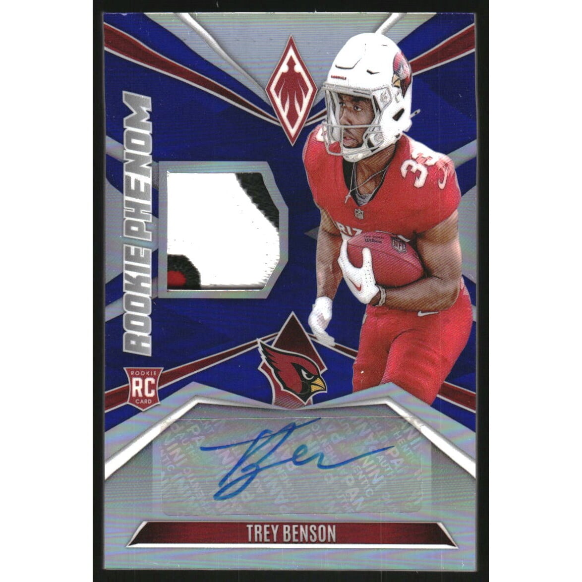 2024 Panini Phoenix Rookie Phenoms Jersey Autographs Blue #19 Trey Benson. rookie card picture
