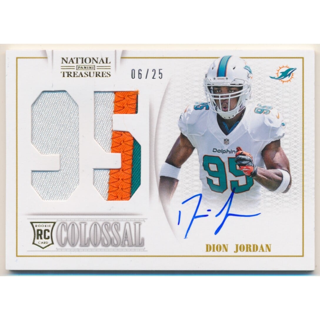 2013 Panini National Treasures Rookie Colossal Jersey Number Signatures Prime #7 Dion Jordan. rookie card picture