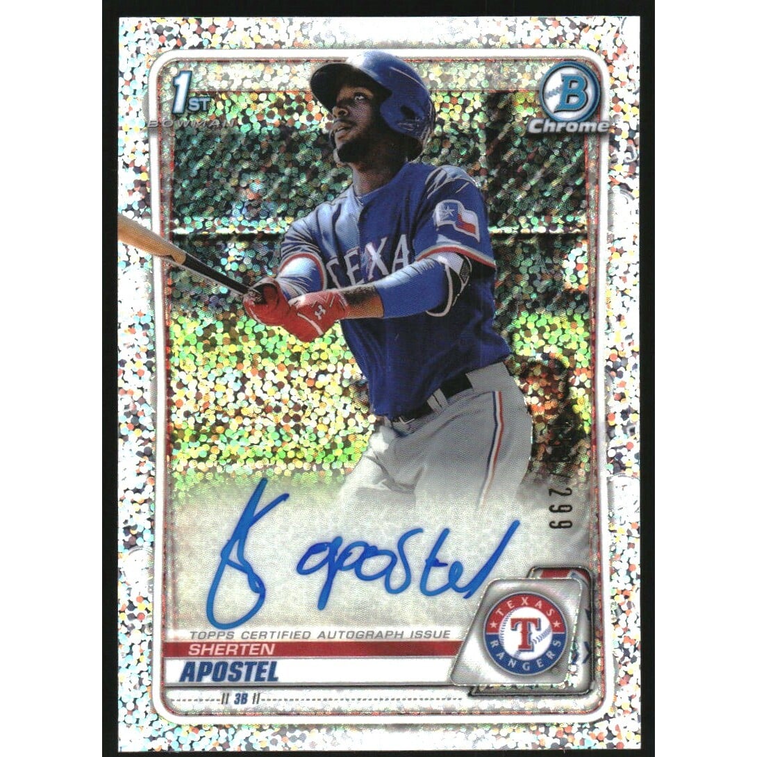 2020 Bowman Chrome Prospect Autographs Speckle Refractors #CPASA Sherten Apostel. rookie card picture