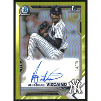 2021 Bowman Chrome Prospect Autographs Yellow Refractors #CPAAV Alexander Vizcaino