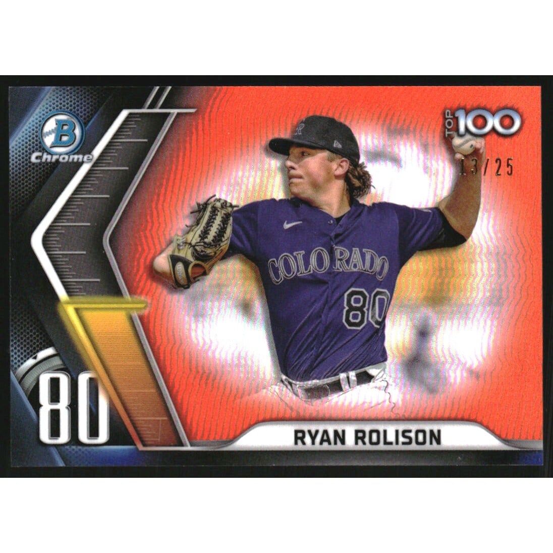 2022 Bowman Chrome Scouts Top 100 Orange Refractors #BTP80 Ryan Rolison. rookie card picture