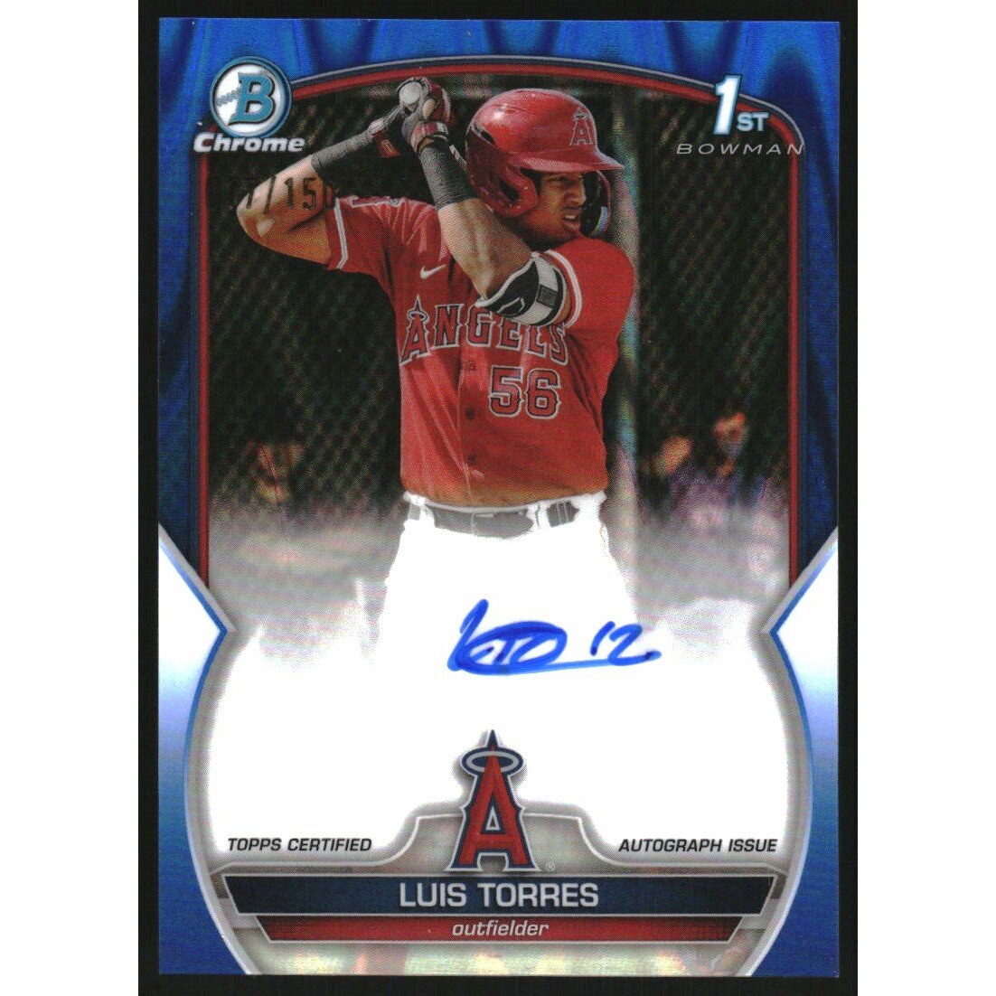 2023 Bowman Chrome Prospect Autographs Blue RayWave Refractors #CPALT Luis Torres. rookie card picture