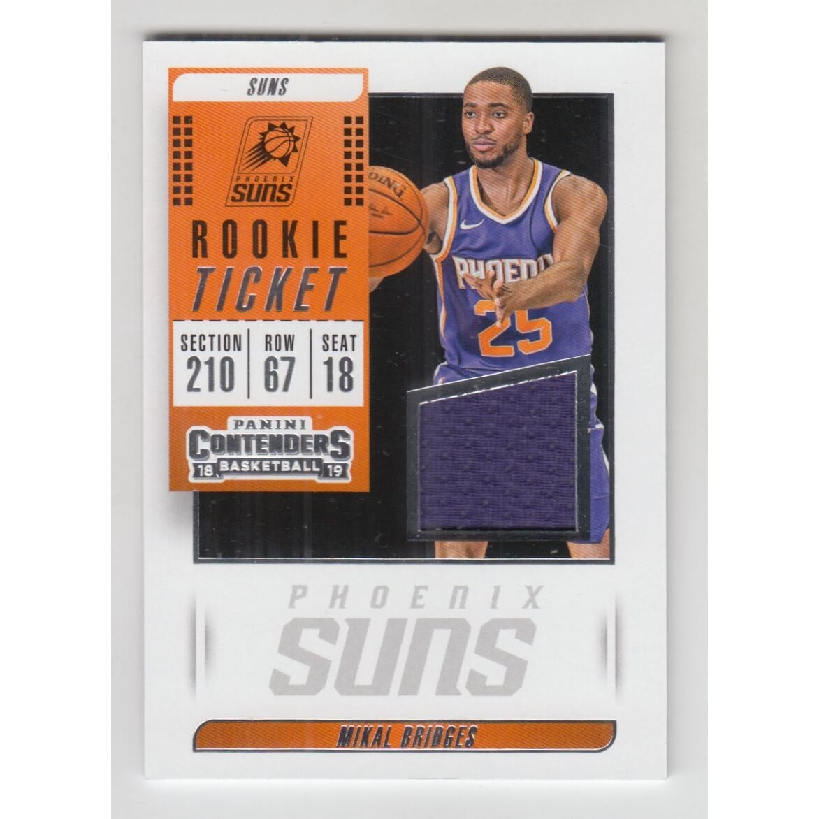 2018-19 Panini Contenders Rookie Ticket Swatches #25 Mikal Bridges. rookie card picture