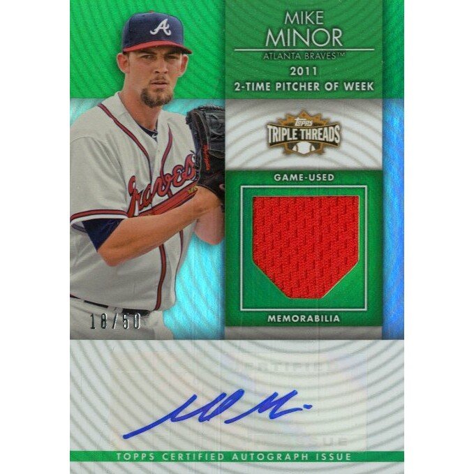 2012 Topps Triple Threads Unity Relic Autographs Emerald #UAR78 Mike Minor. rookie card picture
