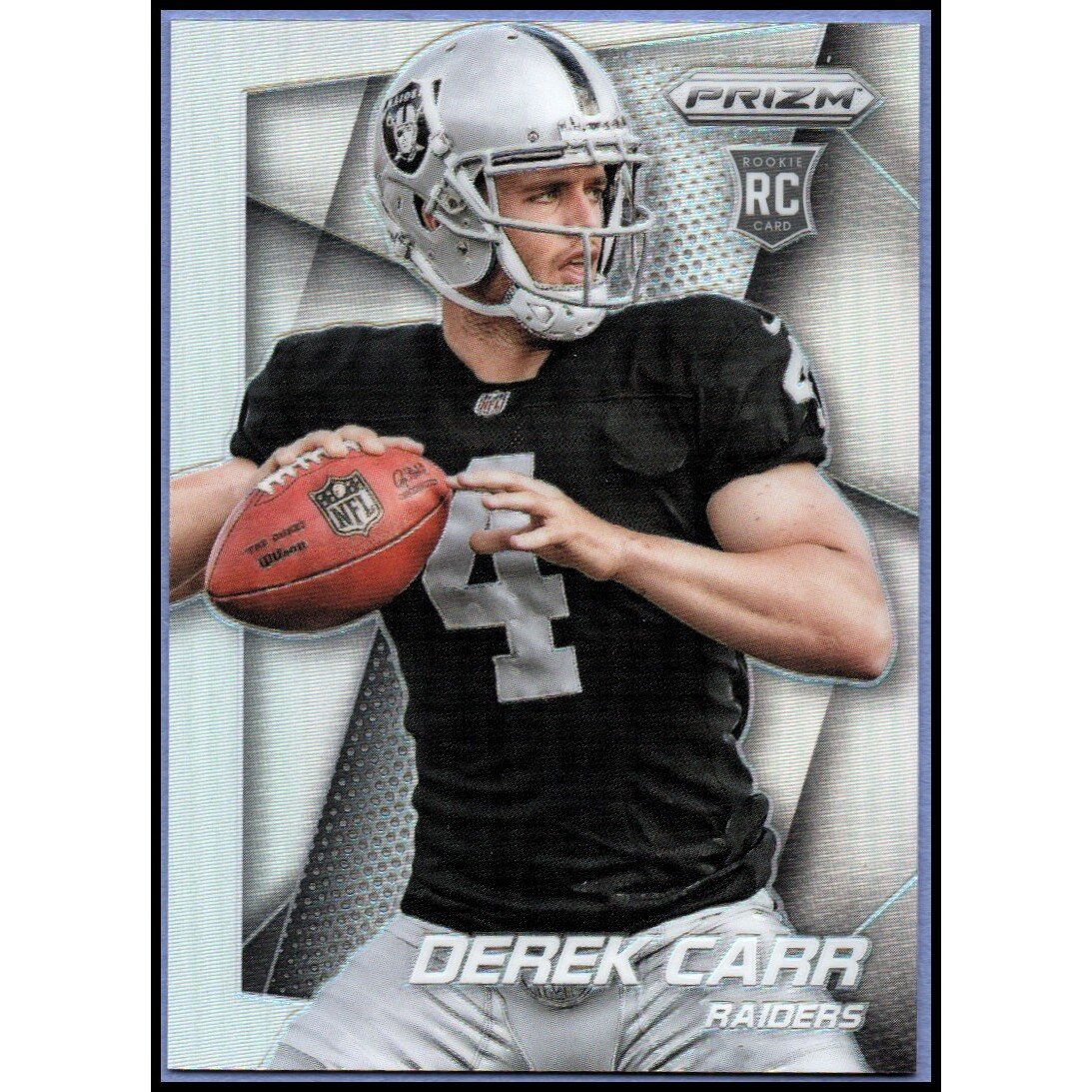 2014 Panini Prizm Prizms #257A Derek Carr/passing; facing right. rookie card picture