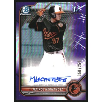 2022 Bowman Chrome Prospect Autographs Purple Refractors #CPAMH Maikol Hernandez