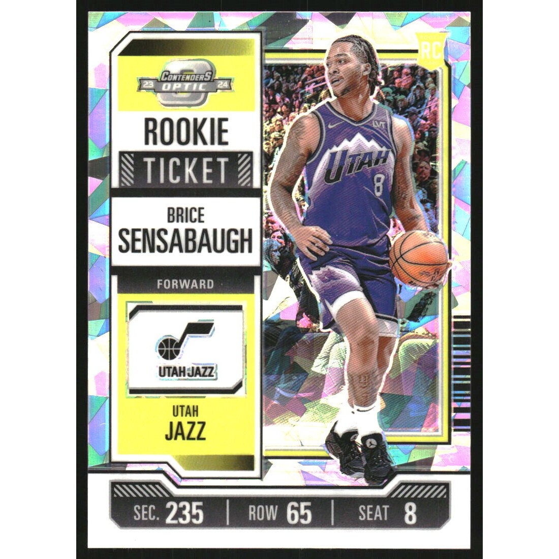 2023-24 Panini Contenders Optic Rookies Cracked Ice #1 Brice Sensabaugh. rookie card picture