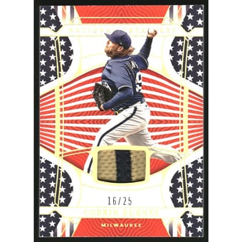 2022 Panini National Treasures Red White and Blue Materials Holo Gold #15 Corbin Burnes/25