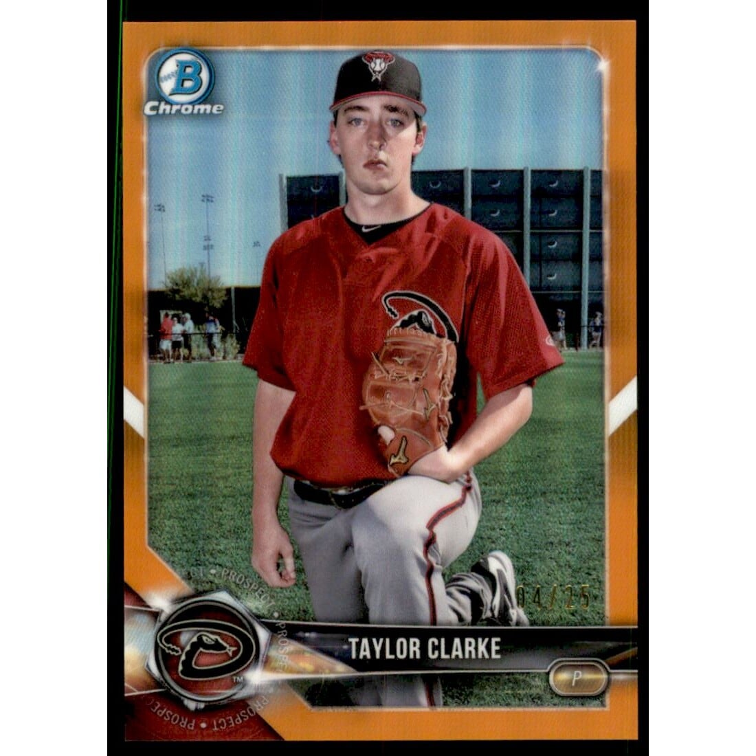 2018 Bowman Chrome Prospects Orange Refractors #BCP113 Taylor Clarke. rookie card picture