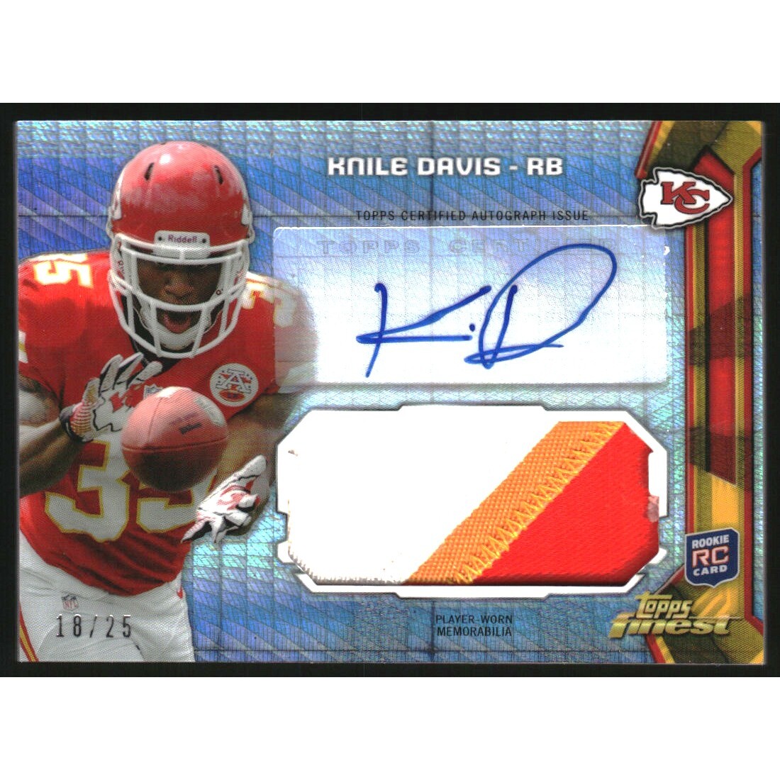 2013 Finest Jumbo Jersey Autographs Prism Refractors #AJRKD Knile Davis 2013 Finest Jumbo Jersey Autographs Prism Refractors #AJRKD Knile Davis