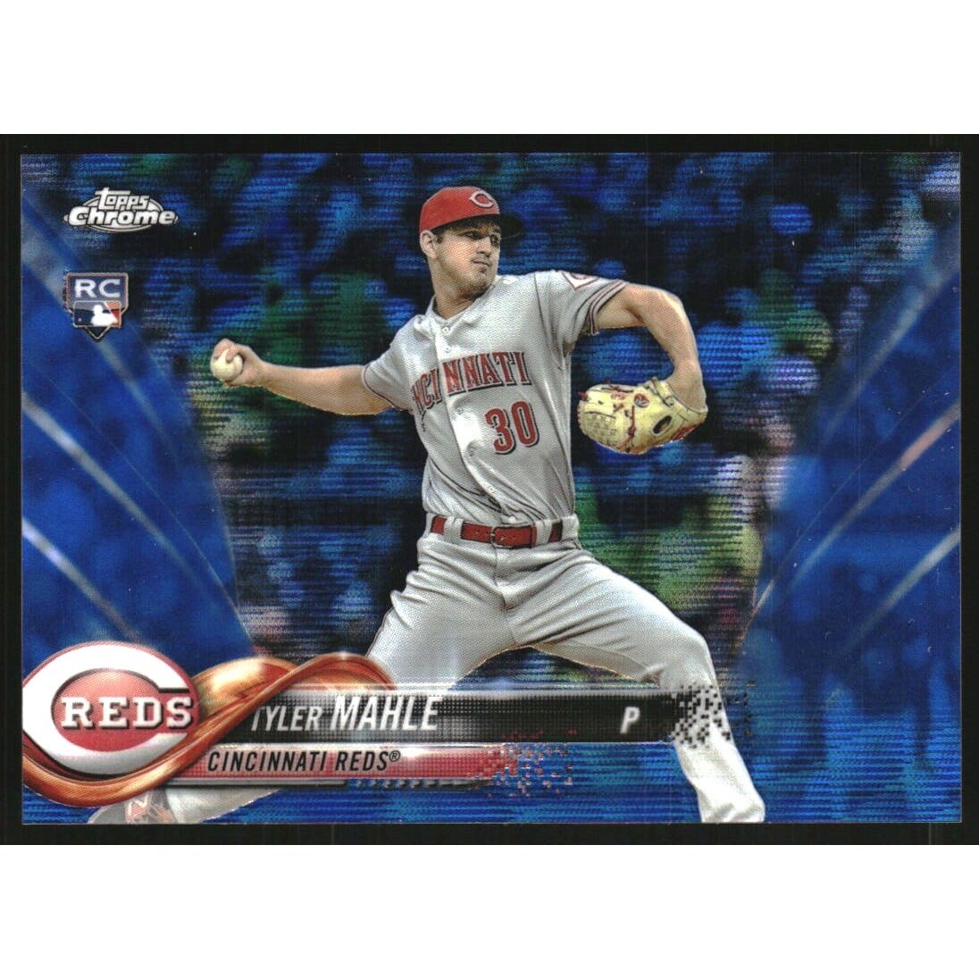 2018 Topps Chrome Blue Wave Refractors #12 Tyler Mahle. rookie card picture