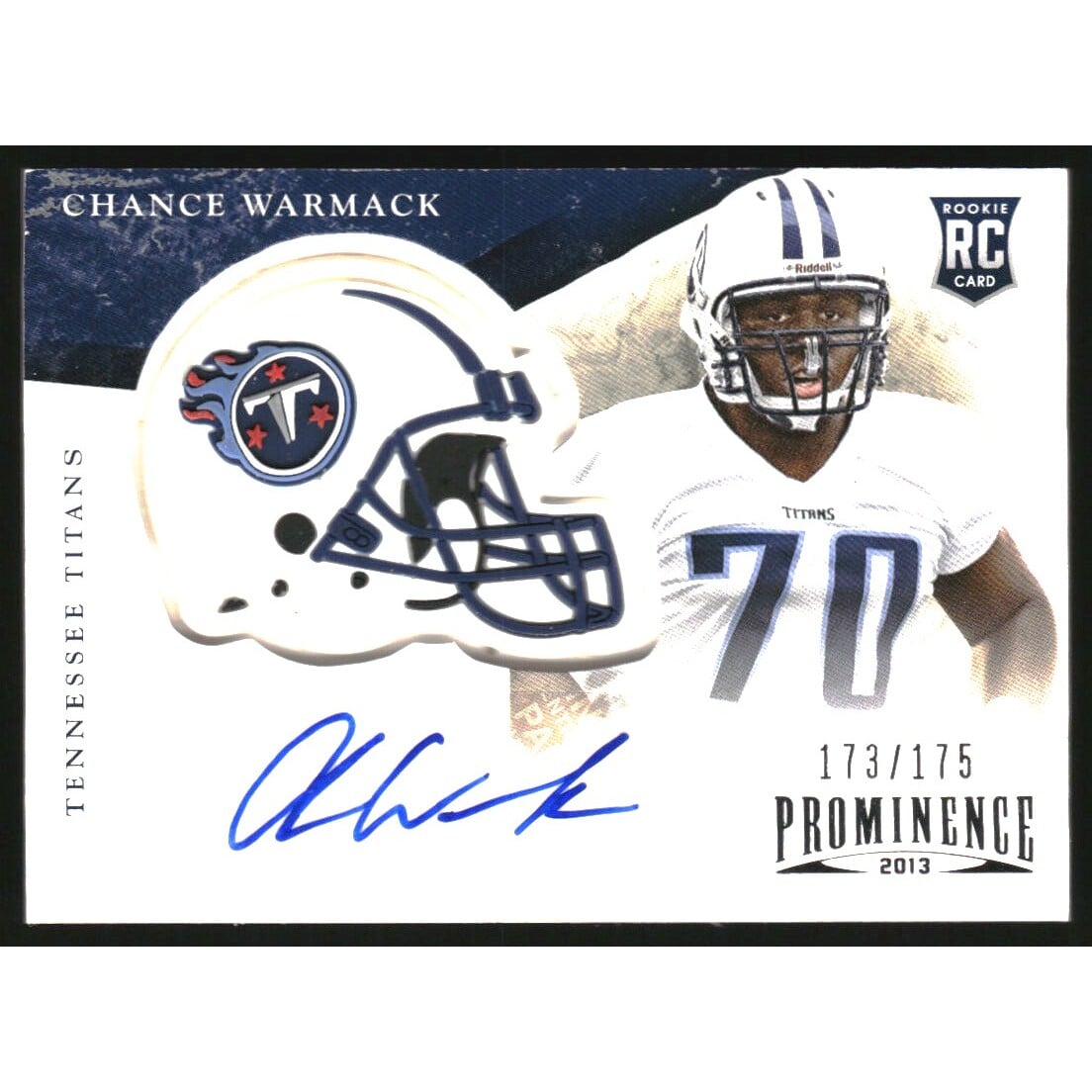 2013 Panini Prominence Rookie Team Helmet Autographs #111 Chance Warmack/175. rookie card picture