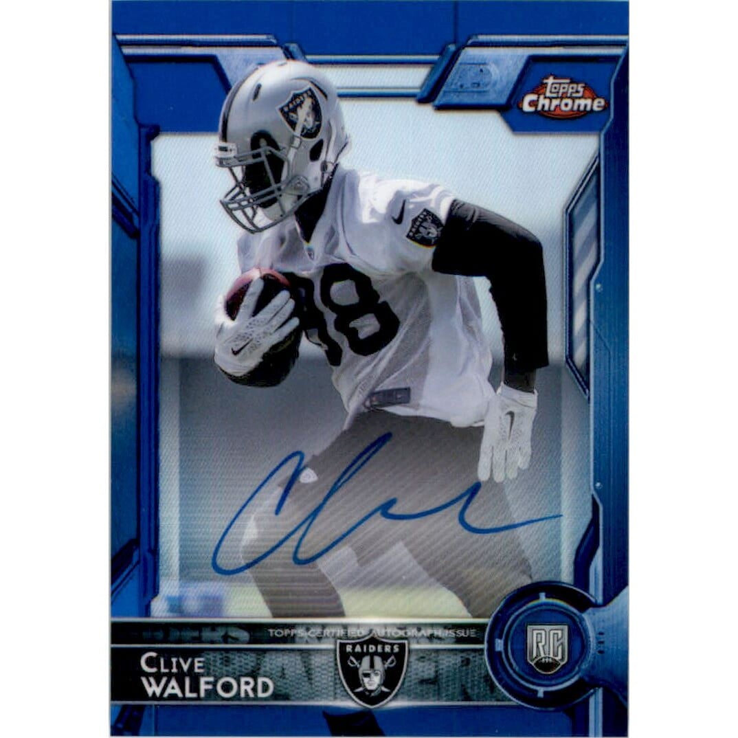 2015 Topps Chrome Rookie Autographs Blue Refractors #156 Clive Walford. rookie card picture
