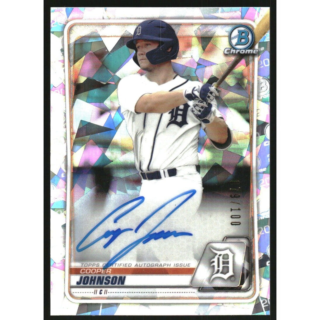 2020 Bowman Chrome Prospect Autographs Atomic Refractors #CPACJ Cooper Johnson. rookie card picture