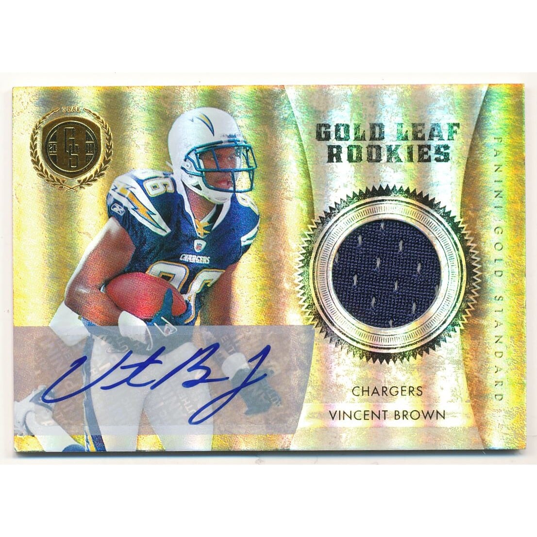 2011 Panini Gold Standard Gold Leaf Rookies Materials Autographs #27 Vincent Brown. rookie card picture