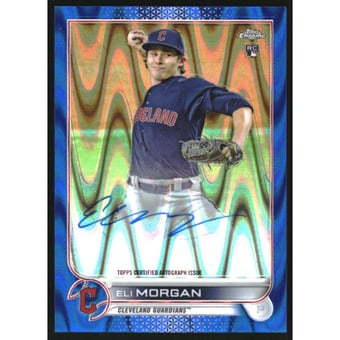 2022 Topps Chrome Rookie Autographs Blue RayWave Refractors #RAEM Eli Morgan