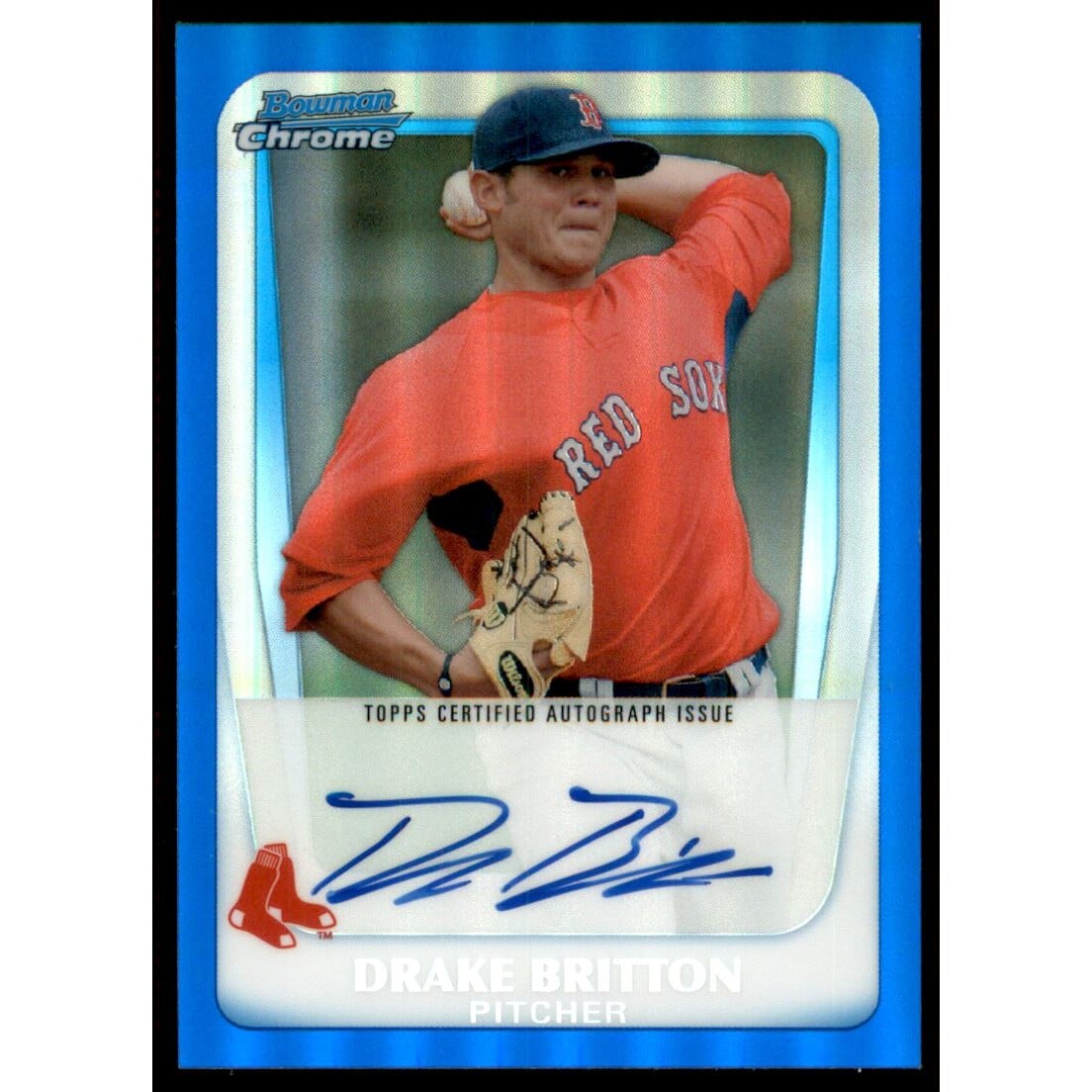 2011 Bowman Chrome Prospect Autographs Blue Refractors #BCP94 Drake Britton. rookie card picture