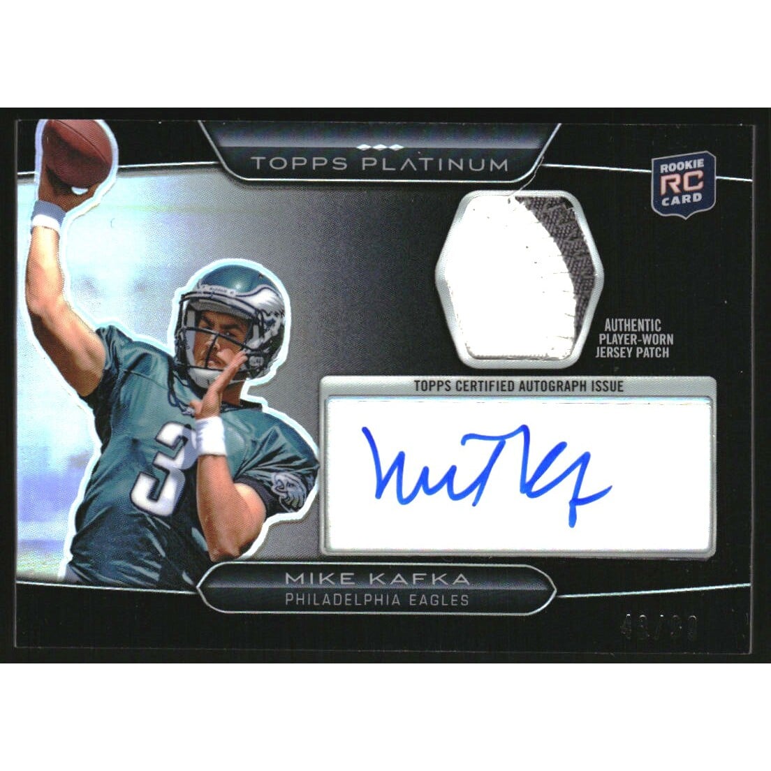 2010 Topps Platinum Autographed Patches Black Refractors #MK Mike Kafka. rookie card picture