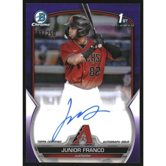 2023 Bowman Chrome Prospect Autographs Purple Refractors #CPAJFO Junior Franco