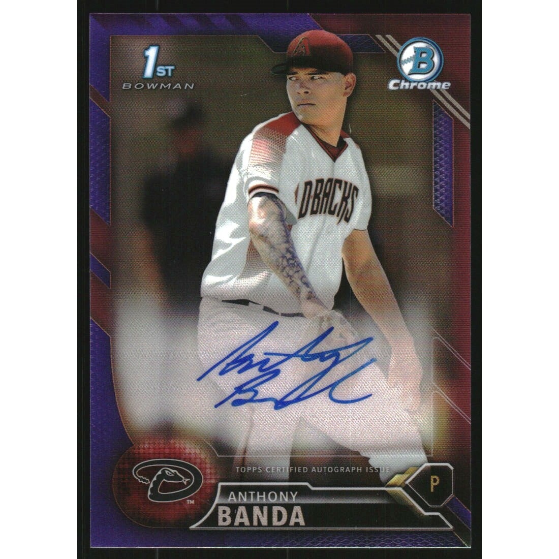 2016 Bowman Chrome Prospect Autographs Purple Refractors #CPAABA Anthony Banda. rookie card picture