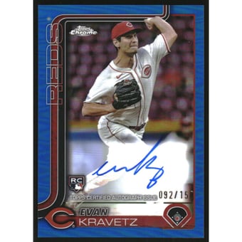 2025 Topps Chrome Rookie Autographs Blue Refractors #RAEK Evan Kravetz