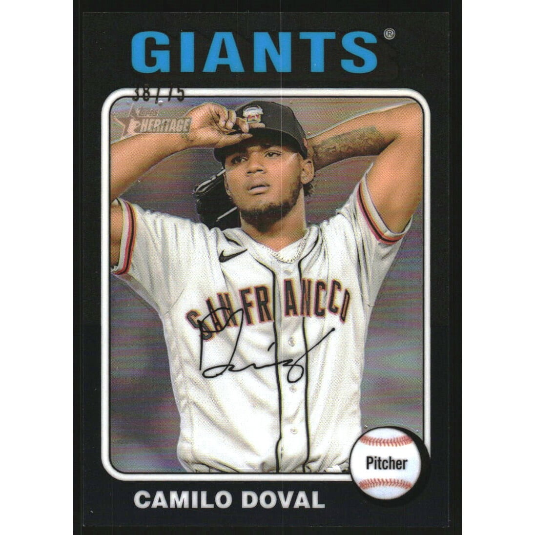 2024 Topps Heritage Chrome Black Refractors #99 Camilo Doval HN. rookie card picture