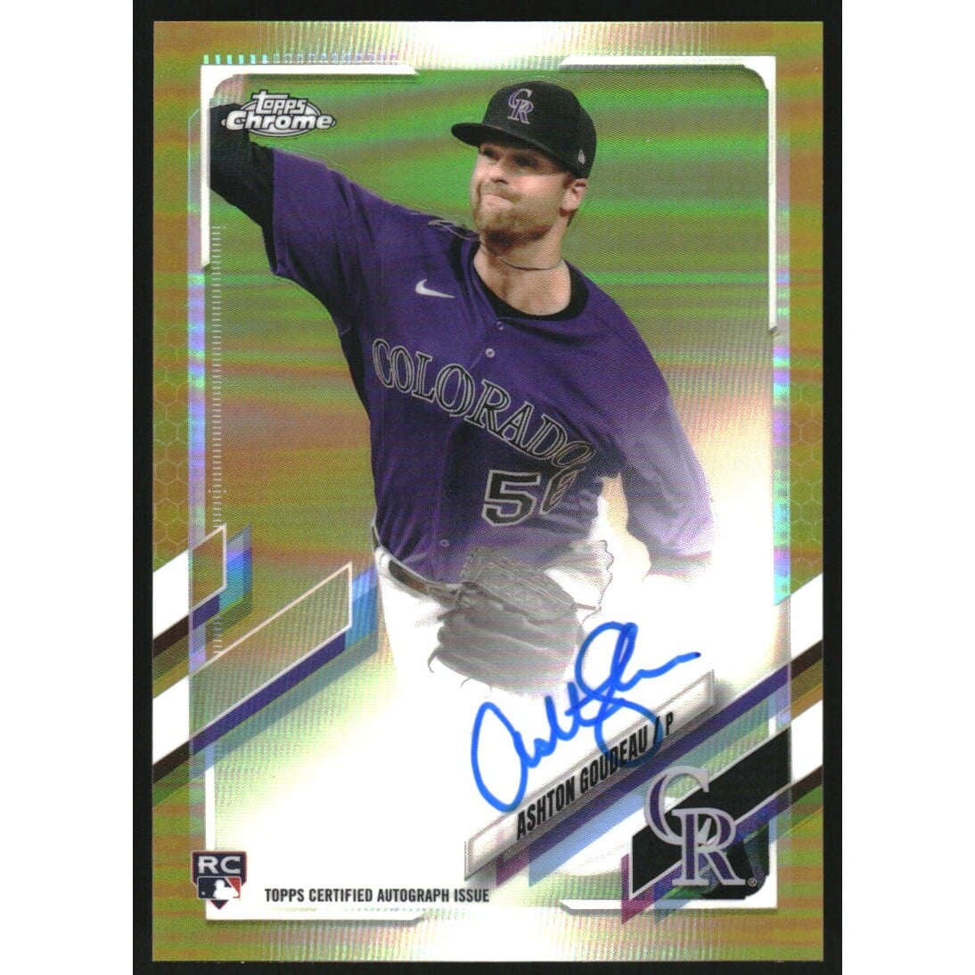 2021 Topps Chrome Rookie Autographs Gold Refractors #RAAGO Ashton Goudeau. rookie card picture