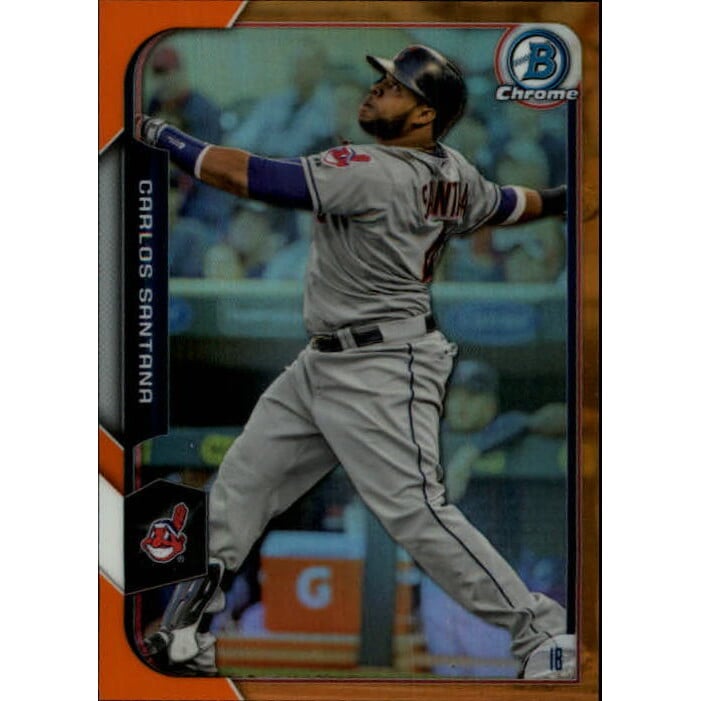 2015 Bowman Chrome Orange Refractors #32 Carlos Santana. rookie card picture