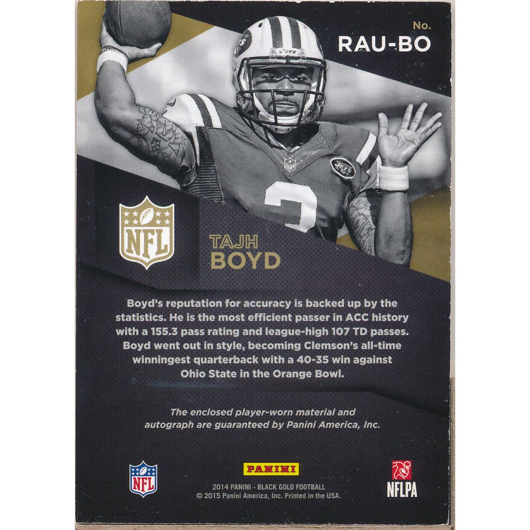 2014 Panini Black Gold Rookie Autograph Jerseys #32 Tajh Boyd/199. rookie card picture
