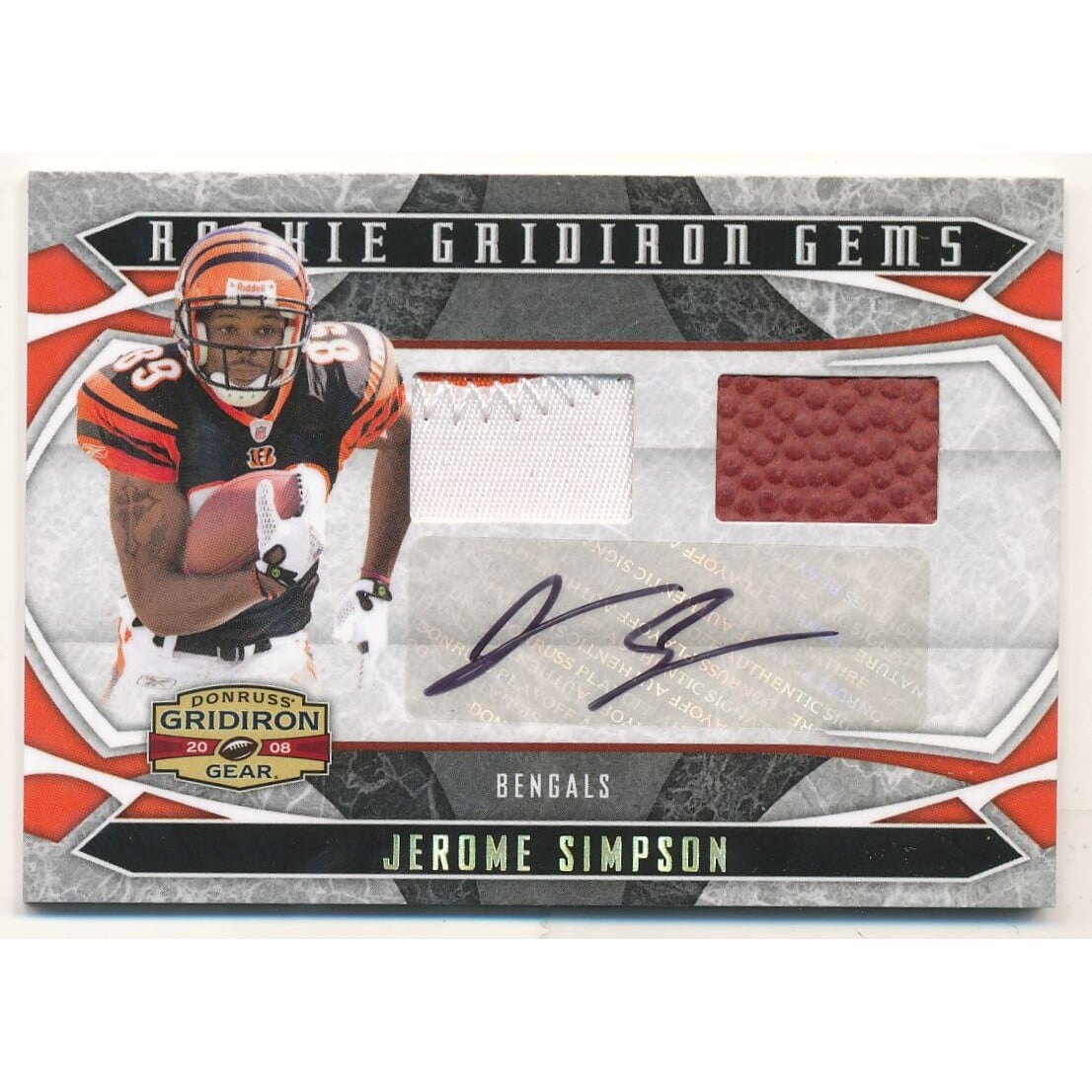 2008 Donruss Gridiron Gear Rookie Gridiron Gems Jerseys Combos Autographs Prime #219 Jerome Simpson. rookie card picture