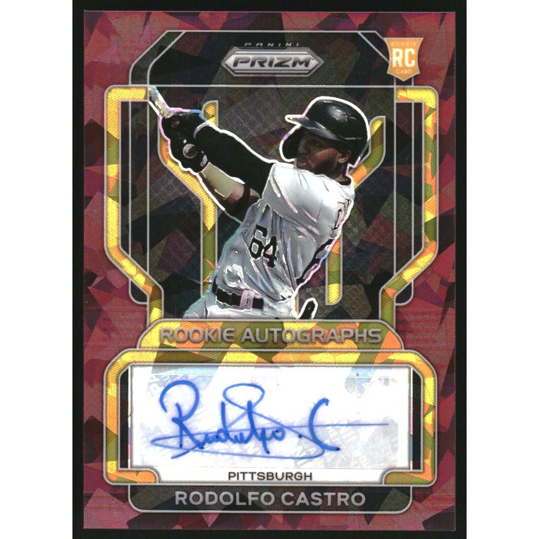 2022 Panini Prizm Rookie Autographs Prizms Burgundy Cracked Ice #45 Rodolfo Castro. rookie card picture