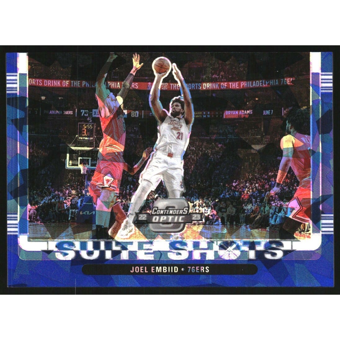 2022-23 Panini Contenders Optic Suite Shots Blue Cracked Ice #19 Joel Embiid. rookie card picture