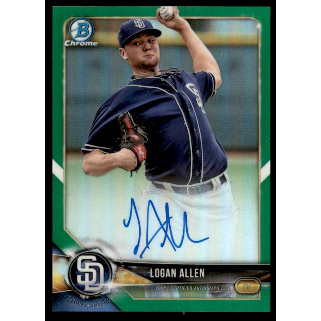 2018 Bowman Chrome Prospect Autographs Green Refractors #CPALA Logan Allen. rookie card picture