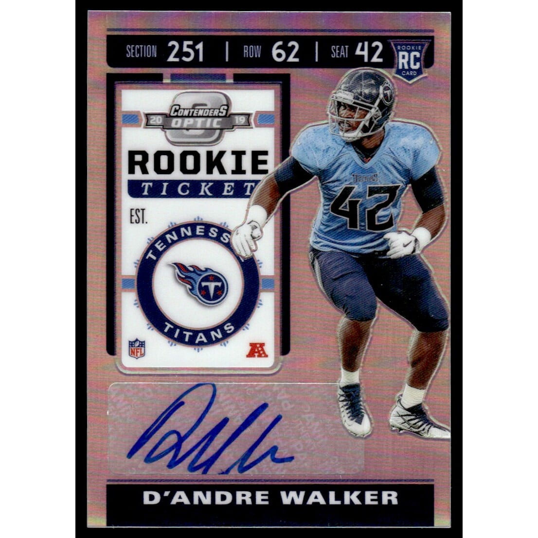 2019 Panini Contenders Optic #202 D'Andre Walker AU RC. rookie card picture