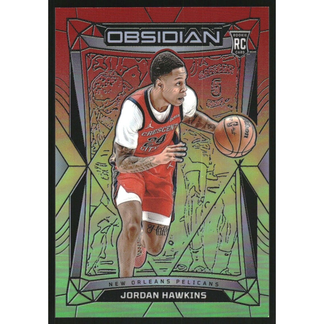 2023-24 Panini Obsidian Electric Etch Reggae Flood #93 Jordan Hawkins. rookie card picture