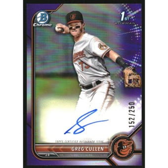 2022 Bowman Chrome Prospect Autographs Purple Refractors #CPAGC Greg Cullen