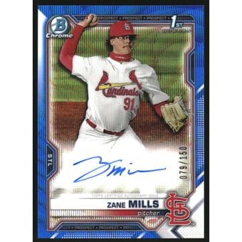 2021 Bowman Chrome Draft Autographs Blue Wave Refractors #CDAZM Zane Mills