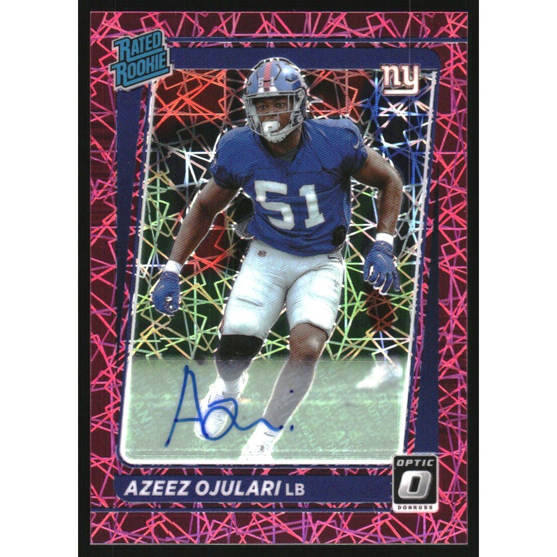 2021 Donruss Optic Rated Rookies Autographs Pink Velocity #273 Azeez Ojulari. rookie card picture