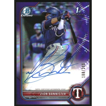 2022 Bowman Chrome Prospect Autographs Purple Refractors #CPAZB Zion Bannister