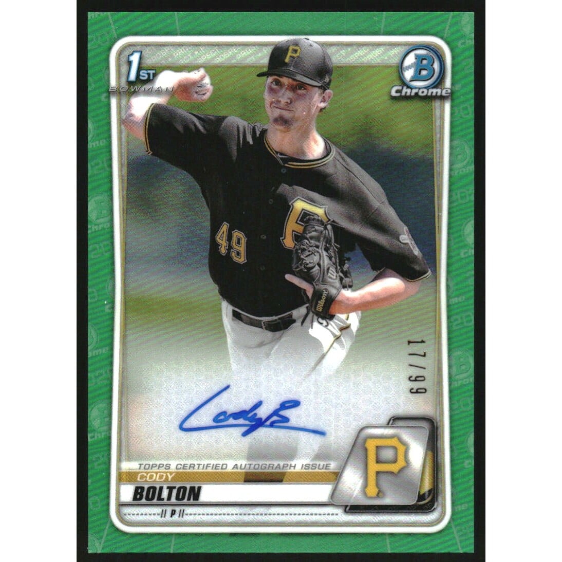 2020 Bowman Chrome Prospect Autographs Green Refractors #CPACB Cody Bolton. rookie card picture