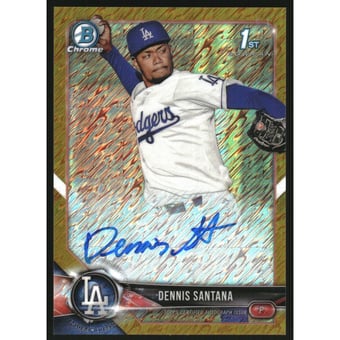 2018 Bowman Chrome Prospect Autographs Gold Shimmer Refractors #CPADS Dennis Santana