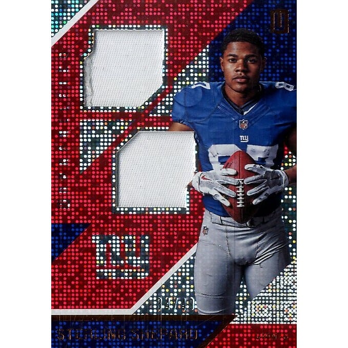 2016 Panini Unparalleled Rookie Jerseys Dual Prime #11 Sterling Shepard. rookie card picture