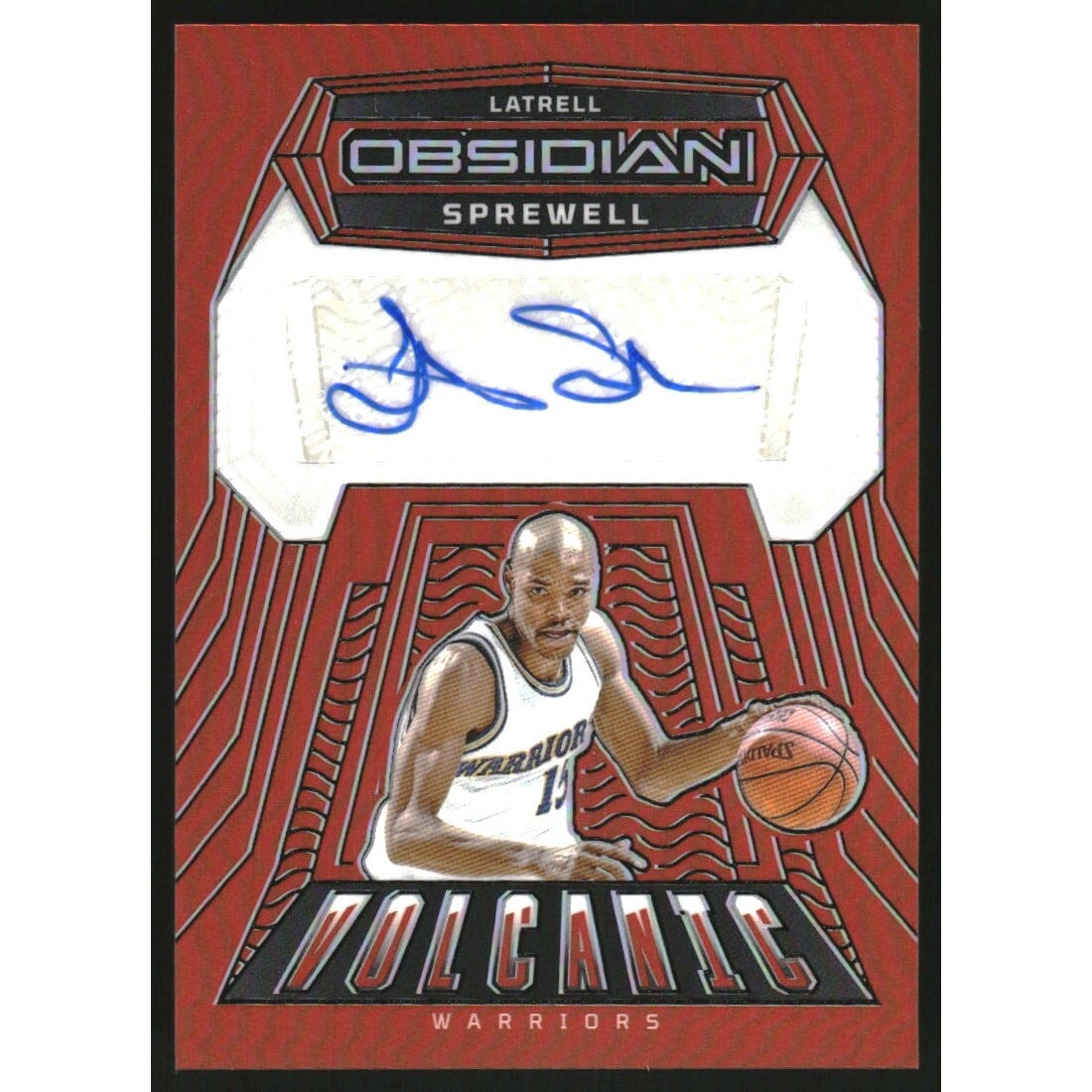 2023-24 Panini Obsidian Volcanic Signatures Electric Etch Orange Flood #3 Latrell Sprewell. rookie card picture