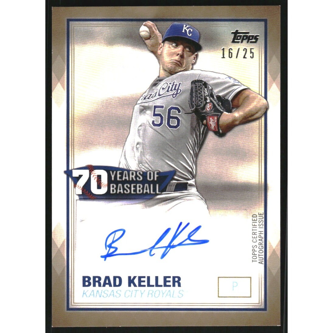 2021 Topps 70 Years of Baseball Autographs Gold #70YABK Brad Keller. rookie card picture
