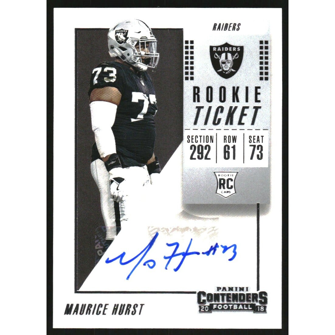 2018 Panini Contenders #182 Maurice Hurst AU/250* RC. rookie card picture