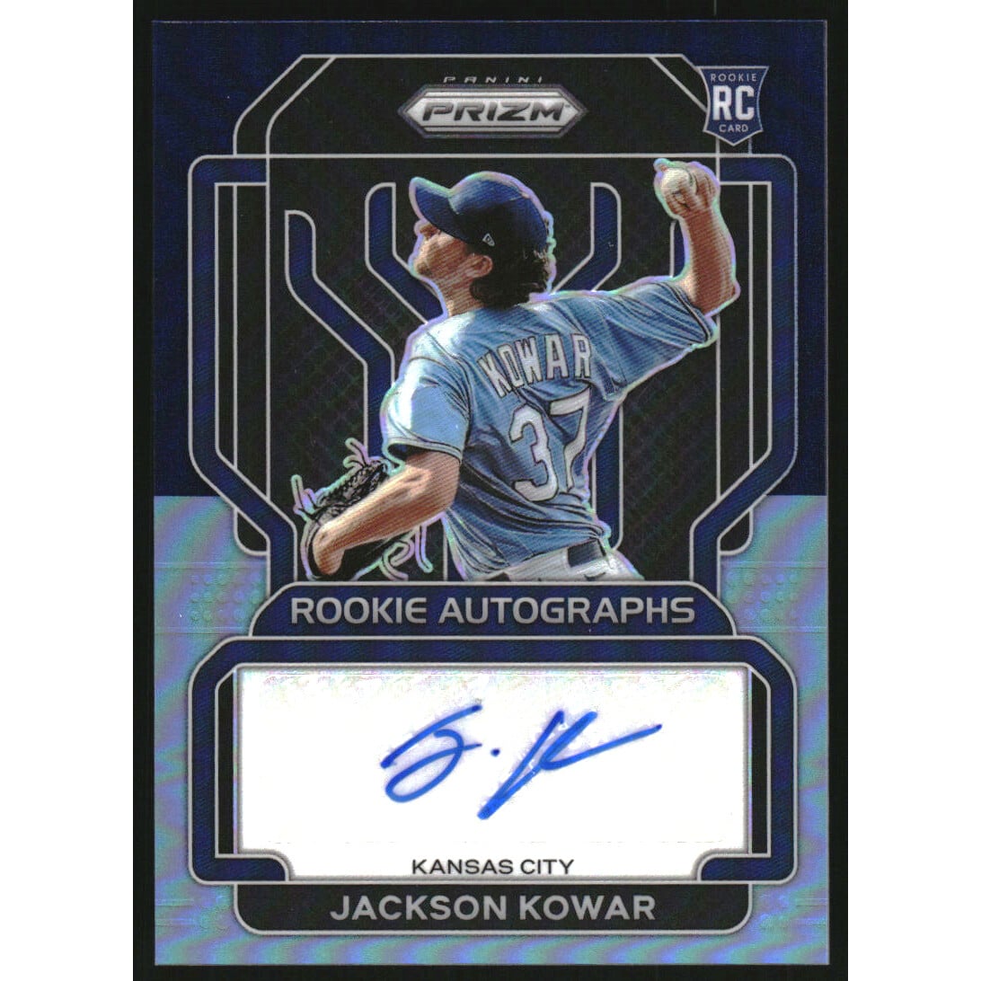 2022 Panini Prizm Rookie Autographs Prizms Navy Blue Carolina Blue #23 Jackson Kowar. rookie card picture