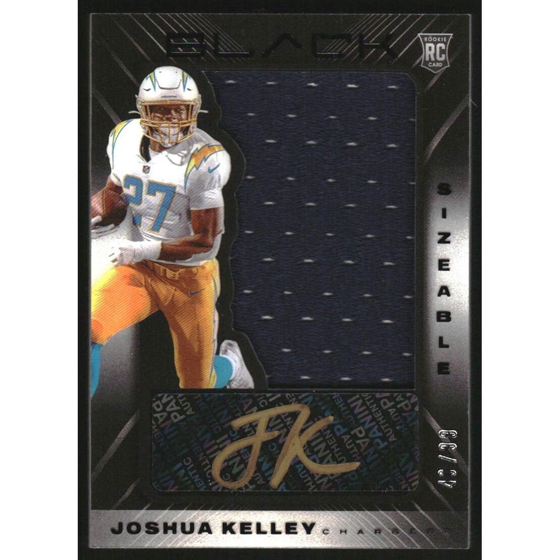 2020 Panini Black Sizeable Rookie Signatures Jerseys #36 Joshua Kelley/99. rookie card picture